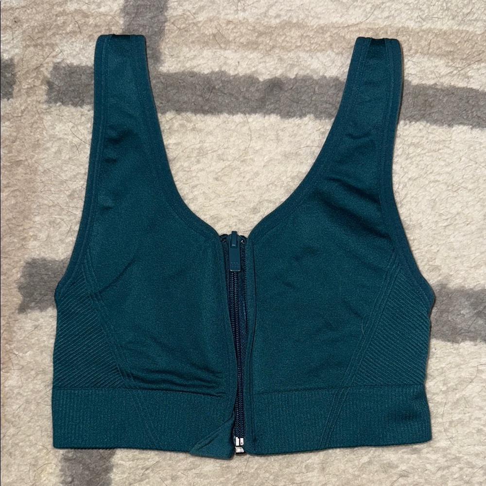 Teal Zip-Front Sports Bra